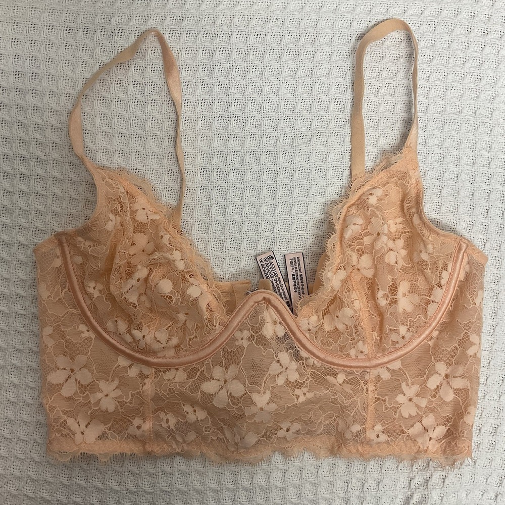 EUC Victoria's Secret Dream Angels‎ Unlined Balconet/Corset Bra 34C Peach Lace